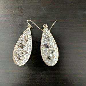 Oval Black and Diamond Studded Earrings